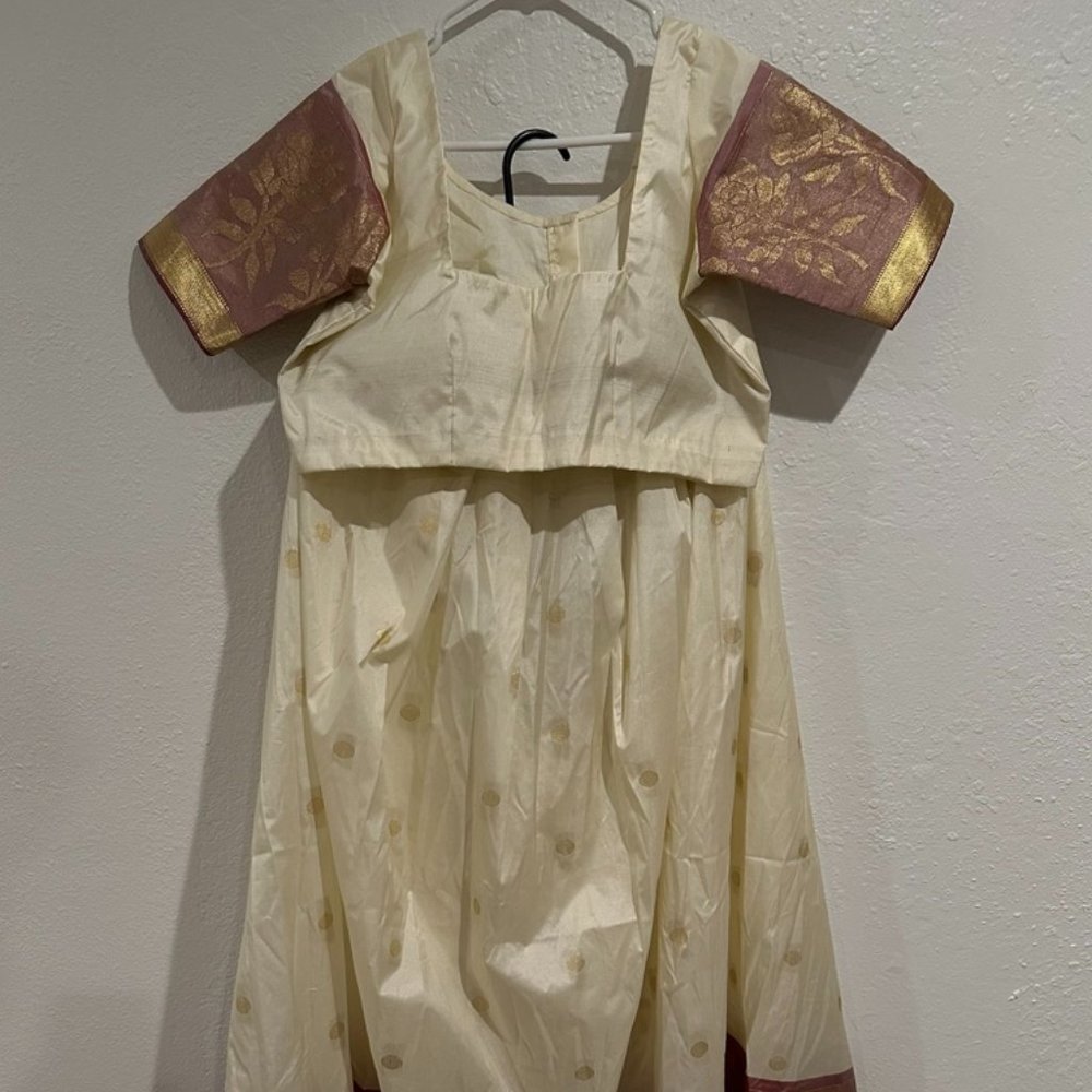 Ivory with red and Gold thread Half-sari skirt and blouse set